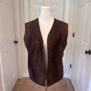 Vtg Yvonne Le Marie Size 8 Med Soft Faux Fur/Leather Lined Vest Animal Print USA